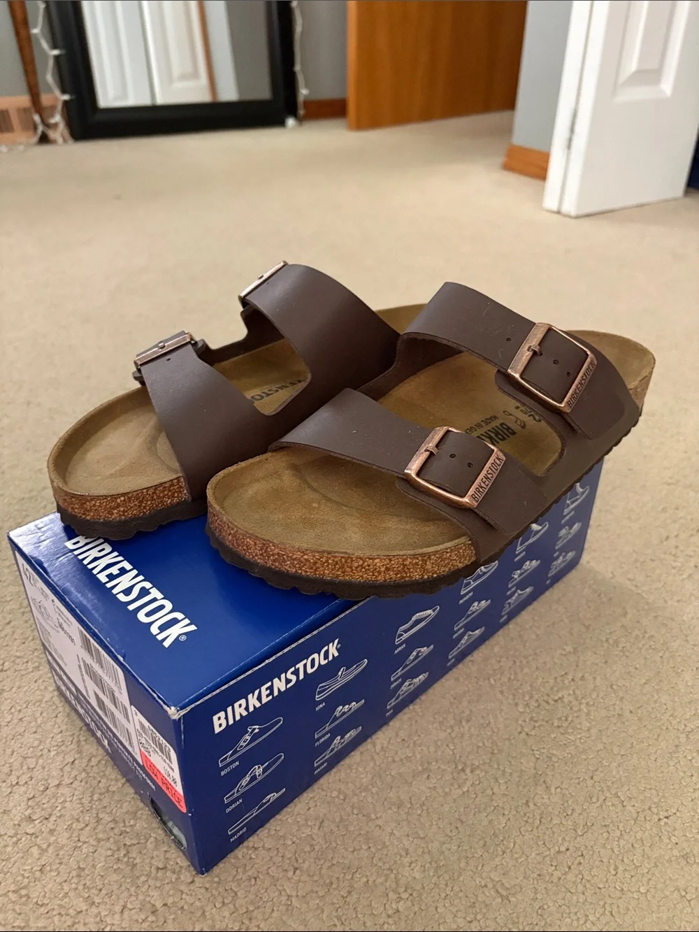 Birkenstock Arizona Two-Strap Sandal - Brown with Copper Buckles-ONLY WORN ONCE